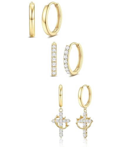 Hypoallergenic Cross Pendant Earrings Set, Trendy Gold Jewelry, Men Women, Non Tarnish, Sets for Multiple Piercing Daily, Suitable for Wear Earrings Gift - color: Gold-B