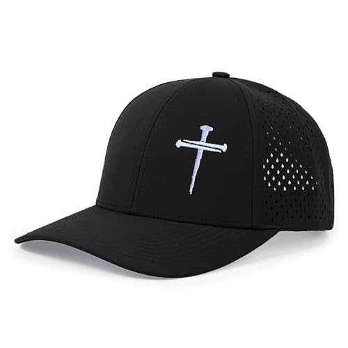 Jesus 3 Nail Cross Hat Christian Religious Gifts for Christma with Embroidered - Adjustable Snapback Baseball Cap - color: 3 Nail Cross Mesh Nylon Black