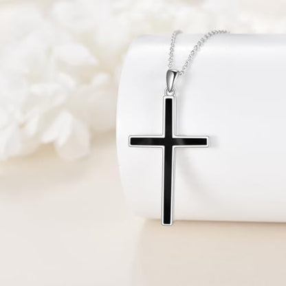 YFN Cross Necklace Sterling Silver Religious Cross Pendant Jewelry Christian Gifts for Women Men - style: C. Black Onyx Engraved