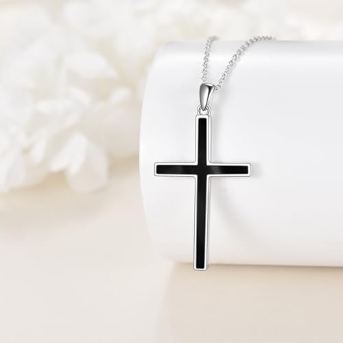 YFN Cross Necklace Sterling Silver Religious Cross Pendant Jewelry Christian Gifts for Women Men - style: C. Black Onyx Engraved