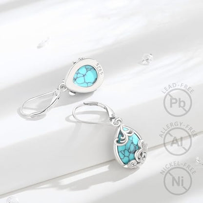 Vito Moonstone Turquoise Drop Earrings for Women, 925 Sterling Silver Hooks - style: spray-Turquoise