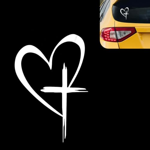 Love Cross Sticker Decal, Christian Heart Vinyl Decal for Car Window, Waterproof Religious Auto Bumper Sticker, Faith Hope Love Decoration for SUV Truck (White) - color: White