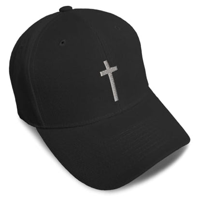 Custom Baseball Cap Cross Silver Christ Jesus God Faith Christian Hats - color: Black Design Only