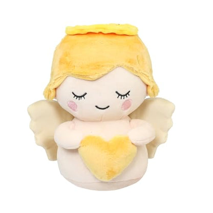 Angel Soft Toy for Kids, Cuddly Angel with White Wings and Holding A Heart, Guardian Angel Plush Doll Toy Boy/Girl Baptism Gifts, Suitable for All Ages (Heart)