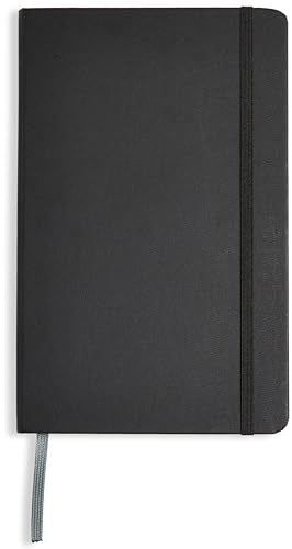 Amazon Basics Classic Lined Writing Notebook for Note Taking and Journaling, Hardcover with Elastic Closure, 240 Pages, 5" x 8.25", Black