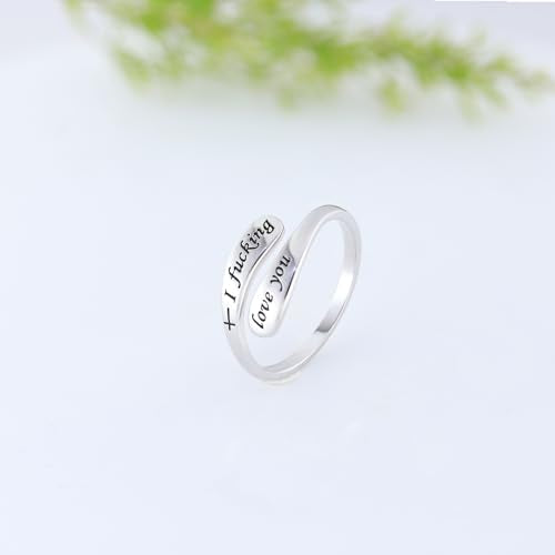 925 Sterling Silver Inspirational Adjustable Rings - Personality Encouragement Jewelry Gift For Women - style: I love you