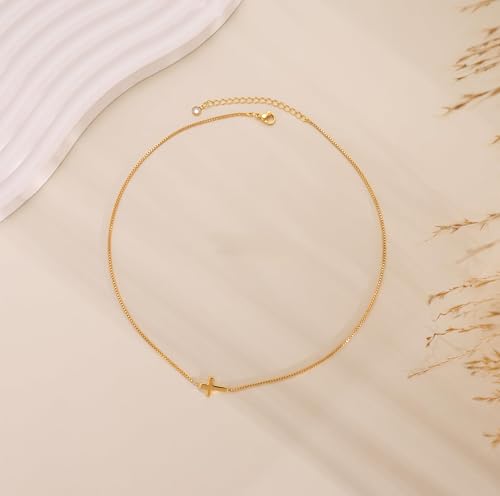 Cross Necklace for Women,Dainty 14k Gold Plated Pendant Necklaces - color: Gold-12