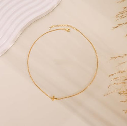 Cross Necklace for Women,Dainty 14k Gold Plated Pendant Necklaces - color: Gold-12