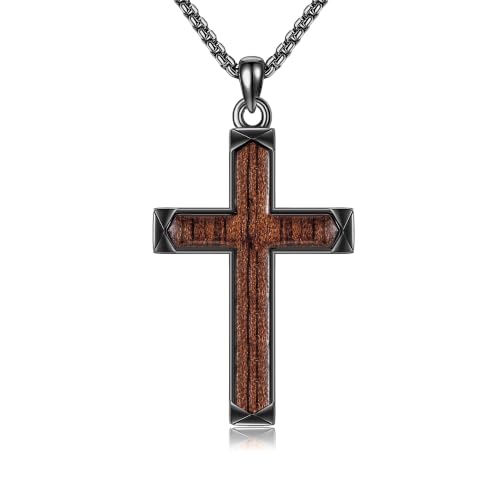 Cross Necklace Origami/Wooden/Caravaca/Faith Pendant Necklace Christian Religious Catholic Cross Jewelry Gift for Women Men - color: Black Wood Cross