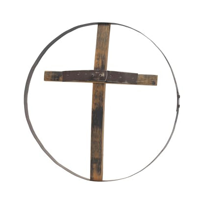 AmishToyBox.com Rustic Barrel Ring With Cross Decorative Wall Art, Reclaimed Whiskey Barrel Art