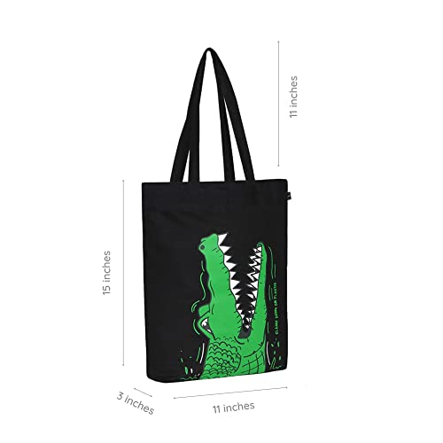 Ecoright Tote Bag for Women with Zipper, Small Tote Bag, Canvas Bag, Reusable Cotton Bag for Beach, Grocery, School & Work - color: Crocs