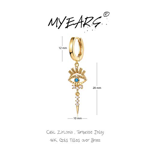 MYEARS Women Earrings Gold Huggie Hoop Dangle Drop 14K Gold Plated Small Simple Hypoallergenic Everyday Jewelry - style: Eye & Spike Link