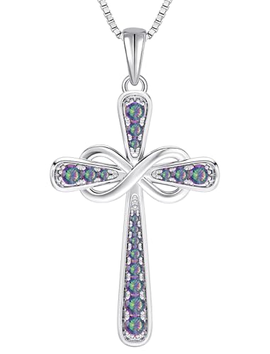 YL 925 Sterling Silver Cross Necklace for Women Halo Infinity Pendant Cubic Zirconia Jewelry for Mom - color: 06-alexandrite-Jun