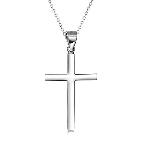 POPLYKE Cross Necklace 925 Sterling Silver Cross Pendant for Men Women - style: B-20" Silver
