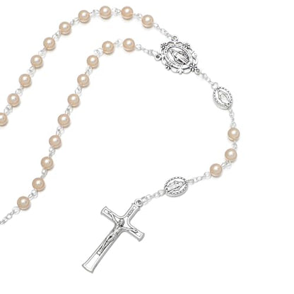 KOMI 6mm Glass Pearl Rosary Beads Catholic for Women with Metal Rosary Box Religious Gifts - style: Virgn Mary-pink