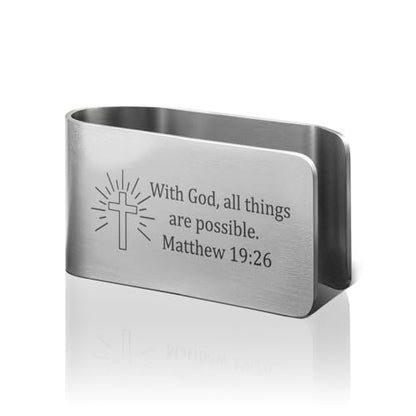 Matthew 19:26 Car Visor Clip, Christian Visor Clip for Women Men - color: Silver30