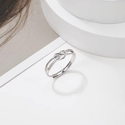 MOROTOLE To My Mom Sterling Silver Ring, Love Knot Silver Ring for Women Forever Linked You And Mom Rings Adjustable Thumb Rings Mother Gifts… - color: Love Rings * 2 (Mother & Daughter Card * 2)