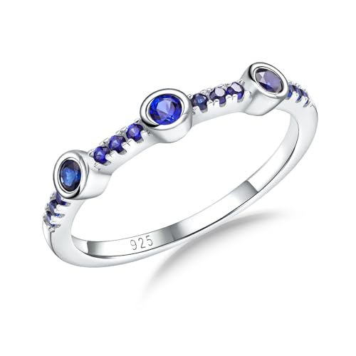 Moissanite Wedding Bands Crisss Cross/Curve/Wishbone Eternity Rings for Her - color: G. 3 Main Stone - Sapphire