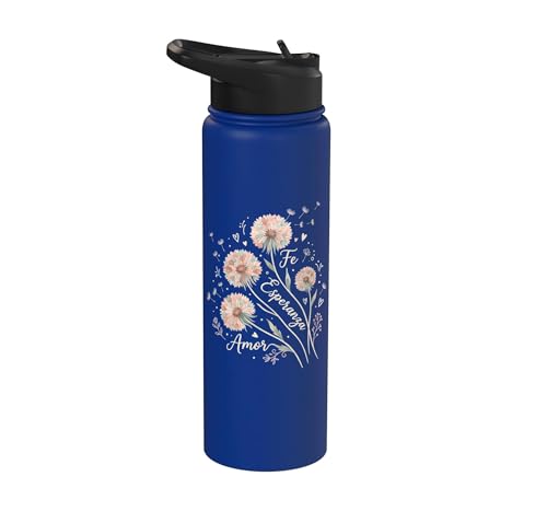 Fe Esperanza Amor Floral Christian Spanish Faith Cristianos Stainless Steel Insulated Water Bottle - color: Royal Blue