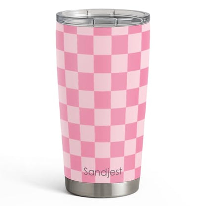SANDJEST Checkered Tumbler 20oz Stainless Steel Insulated, Checker Travel Coffee Cup, Bow Gifts for Women Girls Teen, Birthday Christmas (Pink) - color: Checker (Pink)