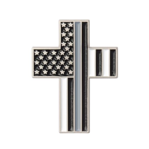 Great 1 American Flag Christian Cross Lapel Pin - color: Thin Grey-Gray Line