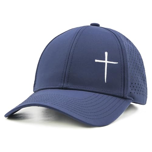Christian Cross Hat for Men, Quick Dry Baseball Cap, Faith Gift Hats - color: Navy