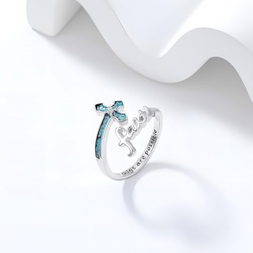 Cross Rings 925 Sterling Silver for Women Christian Religious Jewelry Faith Gifts for Mom Wife Girlfriend Her - color: White-10