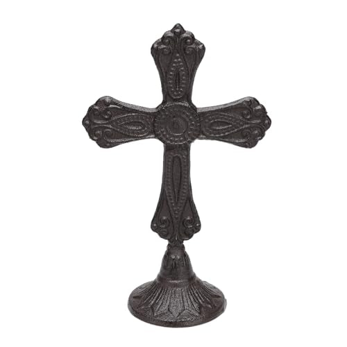 BRASSTAR Cast Iron Circular Base Cross Statue 10.3in (H)