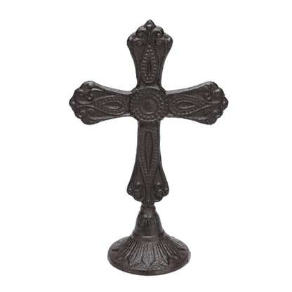 BRASSTAR Cast Iron Circular Base Cross Statue 10.3in (H)