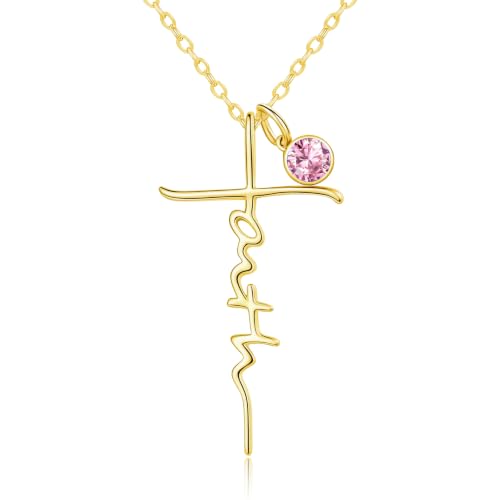 Faith Necklace White/Rose/Gold Birthday Gifts for Wife Her - color: 14K Gold-10-October