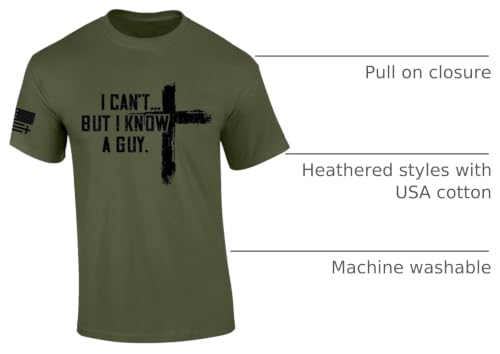 Trenz Shirt Company Men's Christian Tshirt I Can't But I Know A Guy Cross Short Sleeve T-Shirt - color: Military Green, size: 6X-Large