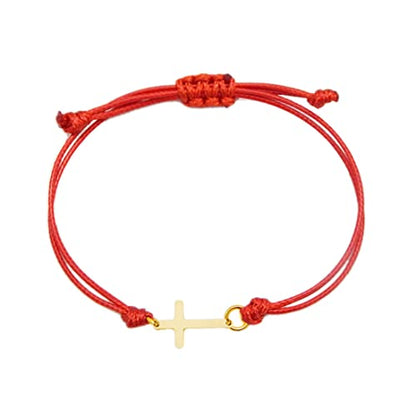 COLORFUL BLING Gold Silver Stainless Steel Sideways Cross Bracelet Adjustable Braided String Faith Hope Blessed Woven Rope Wrist Cuff for Men Women Protection Amulet Jewelry - color: gold red