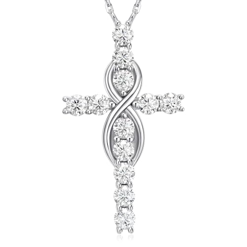LOVE&LOVE Moissanite Cross Necklace for Women, 1.2 CT, 925 Sterling Silver - color: Silver Möbius