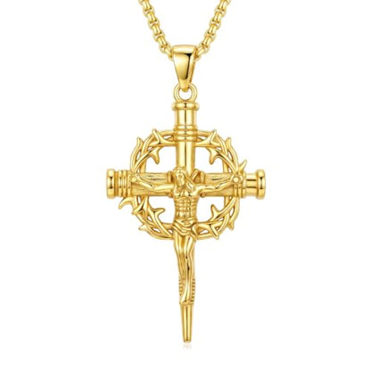14K Gold Plated Cross Pendant Necklace Christian Jewelry Religious Gift - color: B05-Nail Jesus Cross Gold