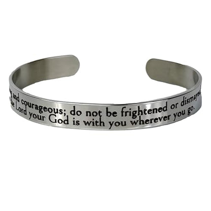 FashionJunkie4Life 925 Sterlin Silver and Stainless Steel Open Cuff Bracelet - color: Joshua 1:9