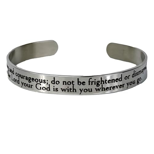 FashionJunkie4Life 925 Sterlin Silver and Stainless Steel Open Cuff Bracelet - color: Joshua 1:9