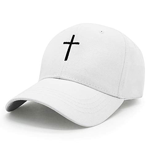 Cross Embroidery Baseball Cap,Adjustable Structured Dad Hat for Men Women Sun Hat - color: White-1