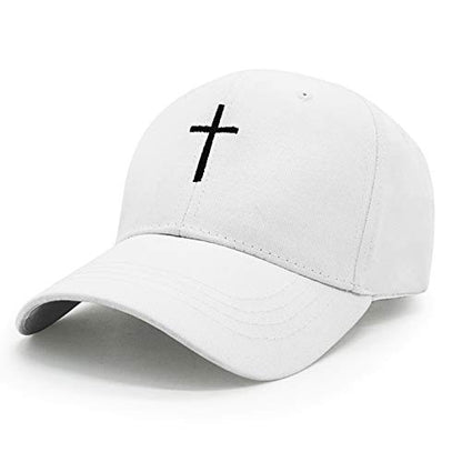 Cross Embroidery Baseball Cap,Adjustable Structured Dad Hat for Men Women Sun Hat - color: White-1