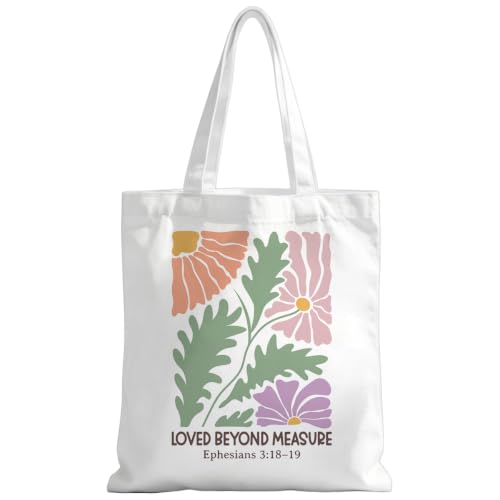 Christian Tote Bag Religious Gifts Canvas Bags for Women Men Shopping Work Gym Picnic Travel - color: Loved Beyond Measure Ephesians 3:18–19