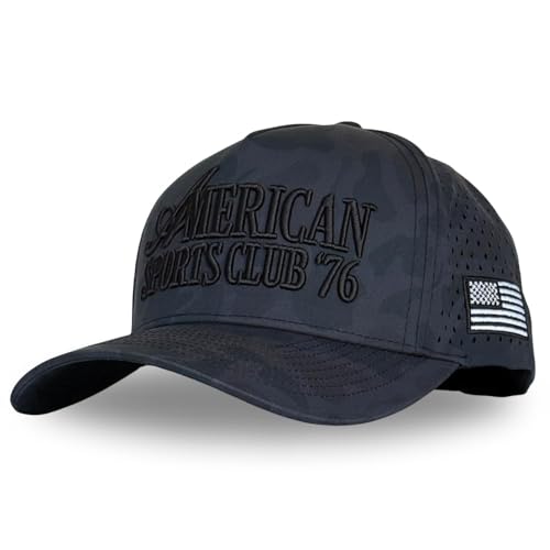 CITRUSY Athletic Trucker Golf Hat | Performance Mens 5 Panel Cap | Cool Breathable Waterproof Workout Running Snapback - color: American Sports Club |Black Camo