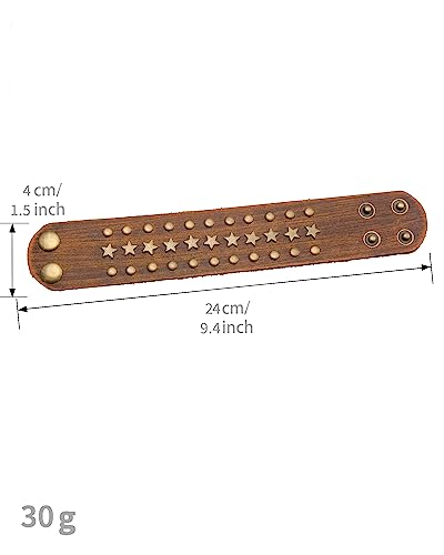 GelConnie Leather Cuff Bracelet Punk Braided Bracelets Rock Leather Wristbands Faux Mens Leather Bracelet Gothic Viking Bangle Adjustable Wrap Bracelet for Women,Men - color: Brown Star Leather Bracelet