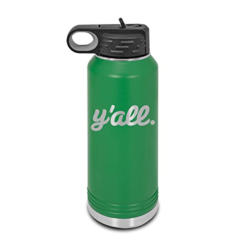 Y'all Laser Engraved Water Bottle Customizable Polar Camel Stainless Steel with Straw - southern script you all you’ll Green 32 oz - color: Green