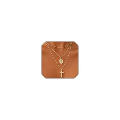 Turandoss Layered Cross Necklaces Stack for Women Girls, Christian Gift - color: Cross-Virgin Mary