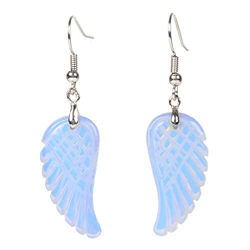 Gemstone Crystal Healing Reiki Chakra Handmade Angel Wing Dangle Earrings - color: Synthetic Opalite