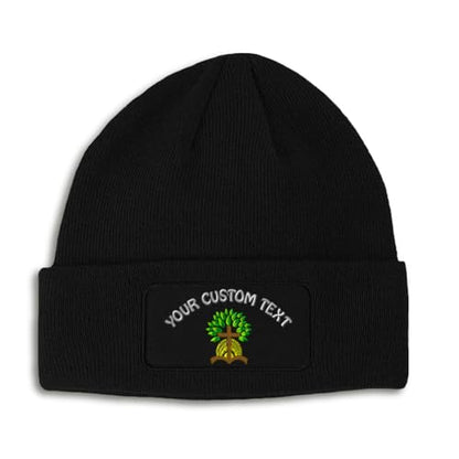 Patch Beanie Christian Cross and Sunrise Faith Jesus Christ Skull Cap Hats for Men & Women Acrylic One Size - color: Black Personalized Text Here
