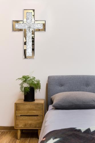 GIMORRTO Cross Wall and Table Decor, Glass Mirrored Surface, Modern Style, Religious Theme, Silver, 15 x 5 Inches, Indoor (15")