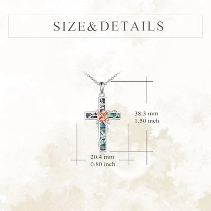 YFN Cross Necklace Sterling Silver Religious Cross Pendant Jewelry Christian Gifts for Women Men - style: F. Rose Flower