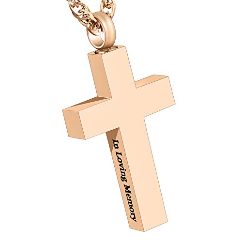 Cremation Cross Necklace for Ashes Stainless Steel Cross Urn Necklace Ashes Holder Memorial Jewelry-In Loving Memory - color: Rose-Gold, style: Non-customize