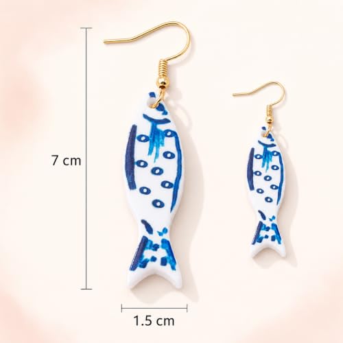 Fish Earrings For Women, Boho Colorful Acrylic Resin Tropical Sea Life Large Dangle Earring Hypoallergenic Summer Beach Vacation Statement Jewelry Gifts - color: Blue Little Fish