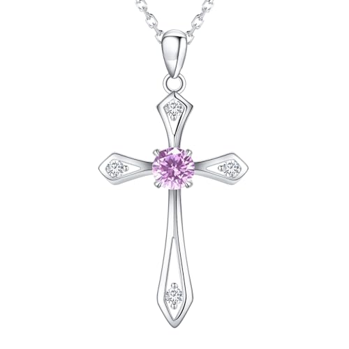 Cross Necklace for Women,925 Sterling Silver Faith Jewerly Gift - color: 10-October-Pink